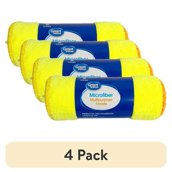 (4 pack) Great Value Multipurpose Microfiber Household Cleaning Cloth, Wipe, 2 Count, Multicolor
