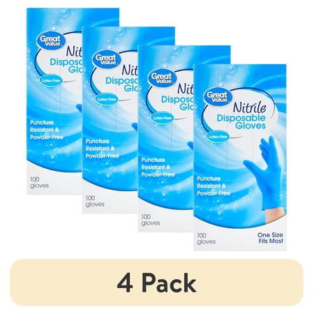 (4 pack) Great Value Nitrile Disposable Gloves, One Size, 100 Ct