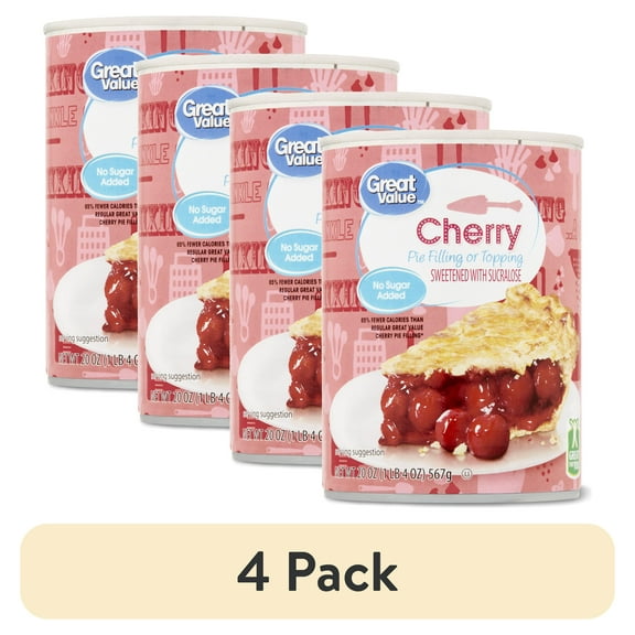 (4 pack) Great Value No Sugar Added Cherry Pie Filling or Topping, 20 oz