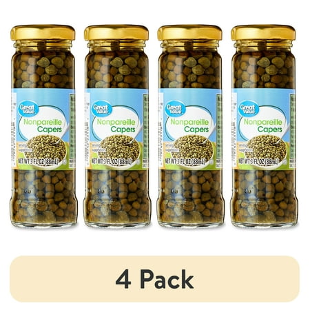 (4 pack) Great Value Nonpareille Capers Glass Jar, 3 fl oz