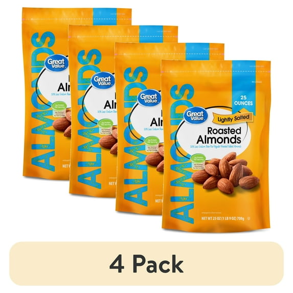 (4 pack) Great Value Oil Roasted Lightly Salted Almonds, 25 oz