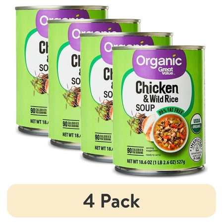 (4 pack) Great Value Organic Chicken & Wild Rice Soup, 18.6 oz Can