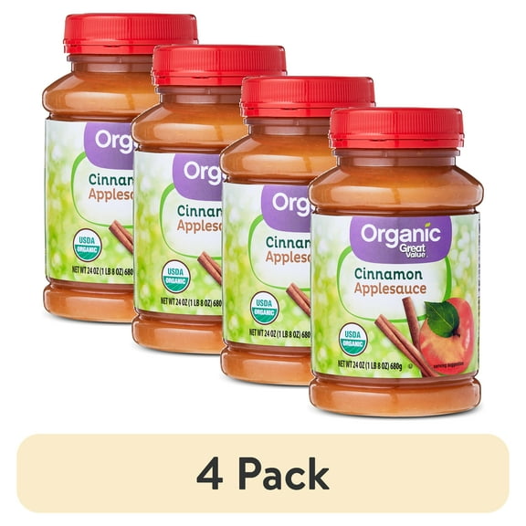 (4 pack) Great Value Organic Cinnamon Applesauce, 24 oz, Jar