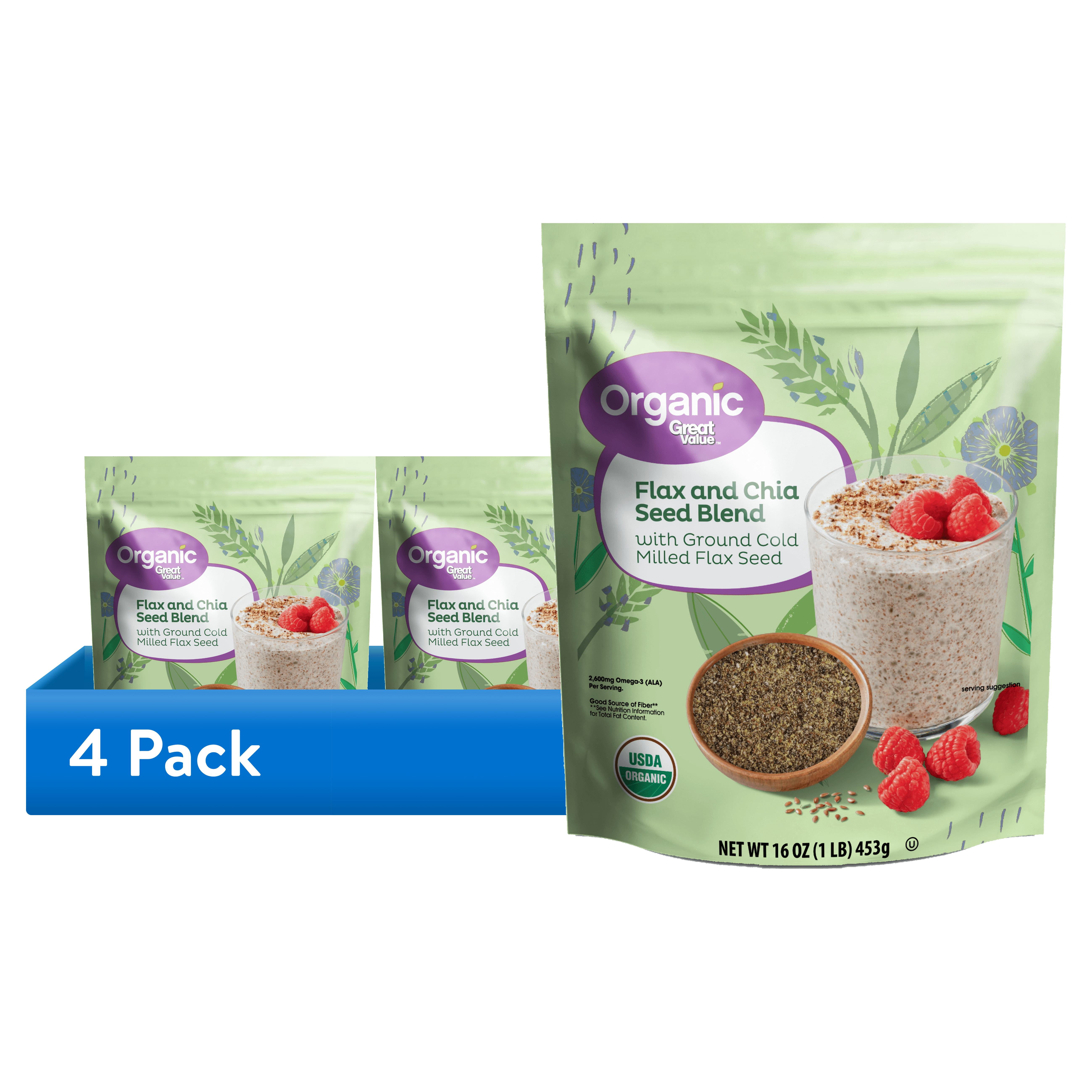 (4 pack) Great Value Organic Cold Milled Ground Flax and Chia Seed Blend with No Allergen 16 oz