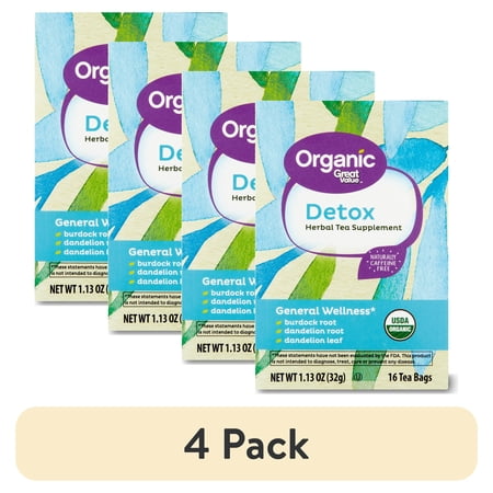 (4 pack) Great Value Organic Detox Herbal Tea Supplement, 16 Ct Tea Bags