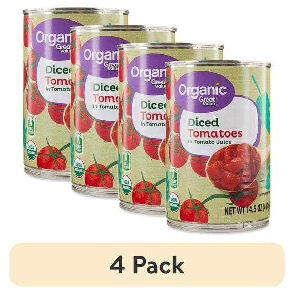 (4 pack) Great Value Organic Diced Tomatoes in Tomato Juice, 14.5 oz