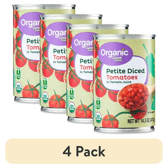 (4 pack) Great Value Organic Petite Diced Tomatoes in Tomato Juice, 14.5 oz