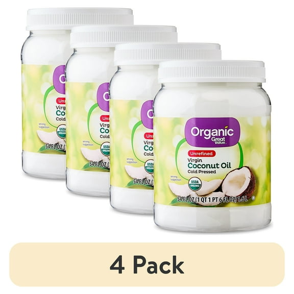 (4 pack) Great Value Organic Unrefined Virgin Coconut Oil, 54 fl oz
