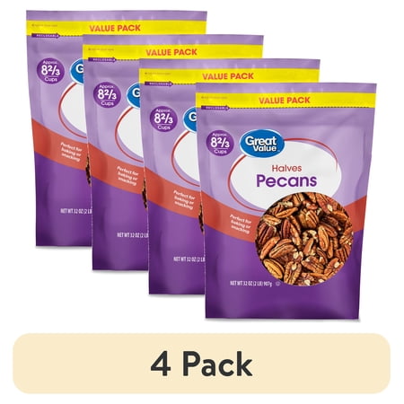 (4 pack) Great Value Pecan Halves, 32 oz