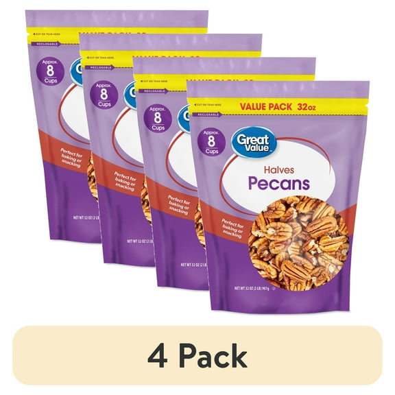 (4 pack) Great Value Pecan Halves, 32 oz