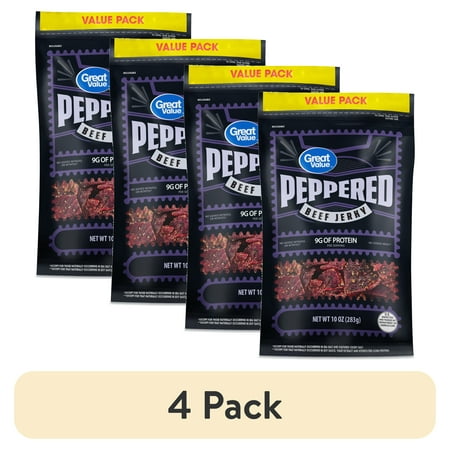 (4 pack) Great Value Peppered Beef Jerky, Value Pack, 10 oz