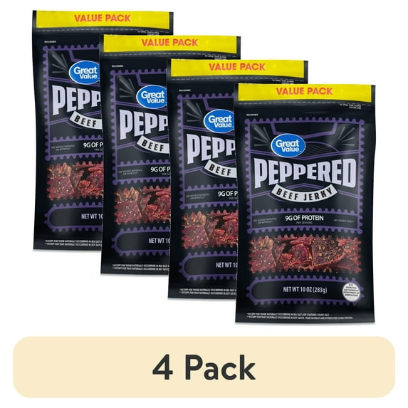 (4 pack) Great Value Peppered Beef Jerky, Value Pack, 10 oz