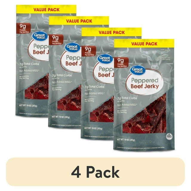 (4 pack) Great Value Peppered Beef Jerky Value Pack, 10 oz