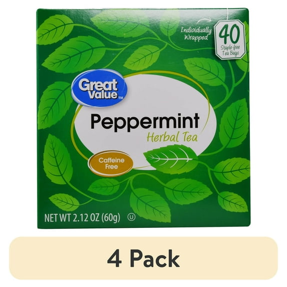 (4 pack) Great Value, Peppermint Herbal Tea, Tea Bags, 40 Ct