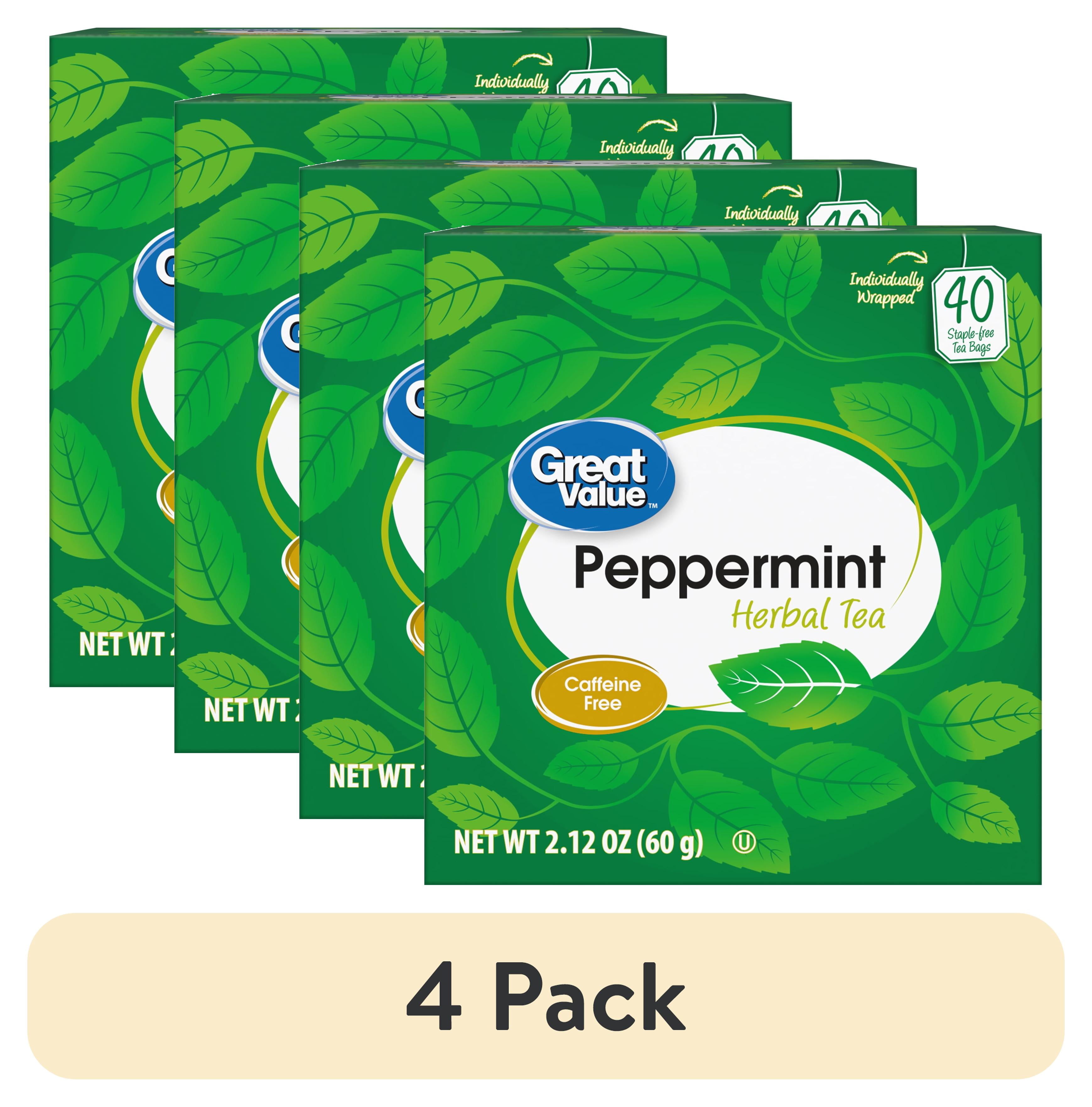 (4 pack) Great Value, Peppermint Herbal Tea, Tea Bags, 40 Ct