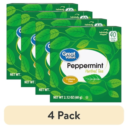 (4 pack) Great Value, Peppermint Herbal Tea, Tea Bags, 40 Ct