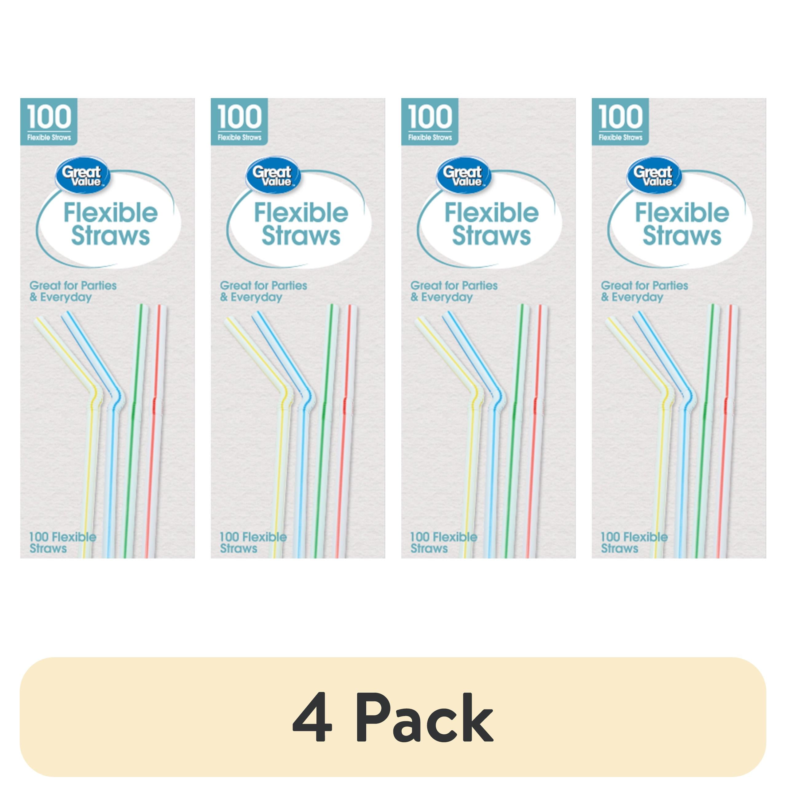 (4 pack) Great Value Plastic Disposable Flexible Straws, Multi-Color, 100 Count