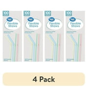 (4 pack) Great Value Plastic Disposable Flexible Straws, Multi-Color, 100 Count