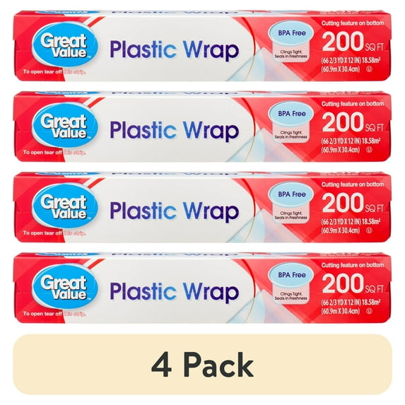 (4 pack) Great Value Plastic Wrap, 200 Sq ft