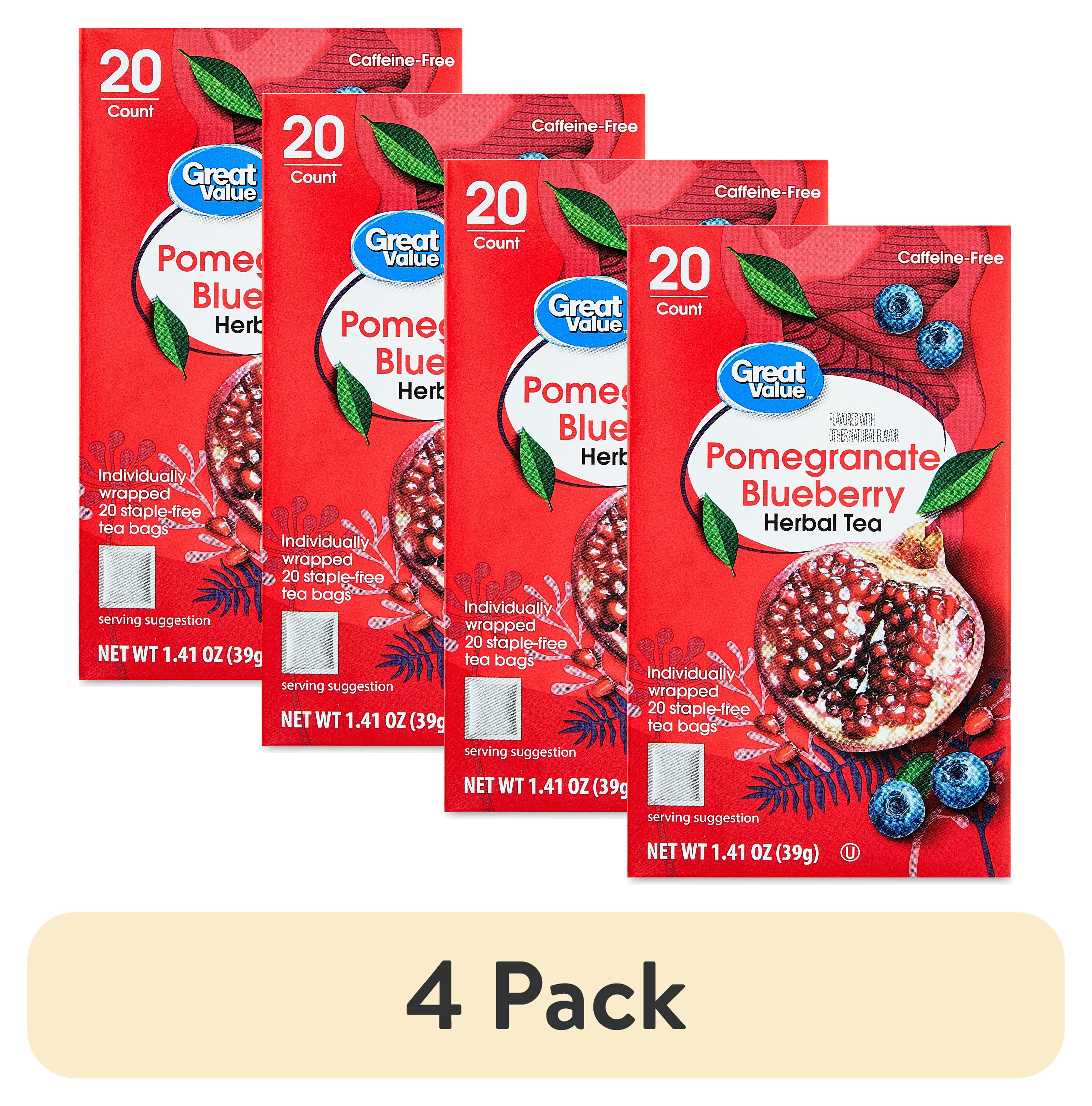 (4 pack) Great Value Pomegranate Blueberry Herbal Tea, 1.41 oz, 20 Count