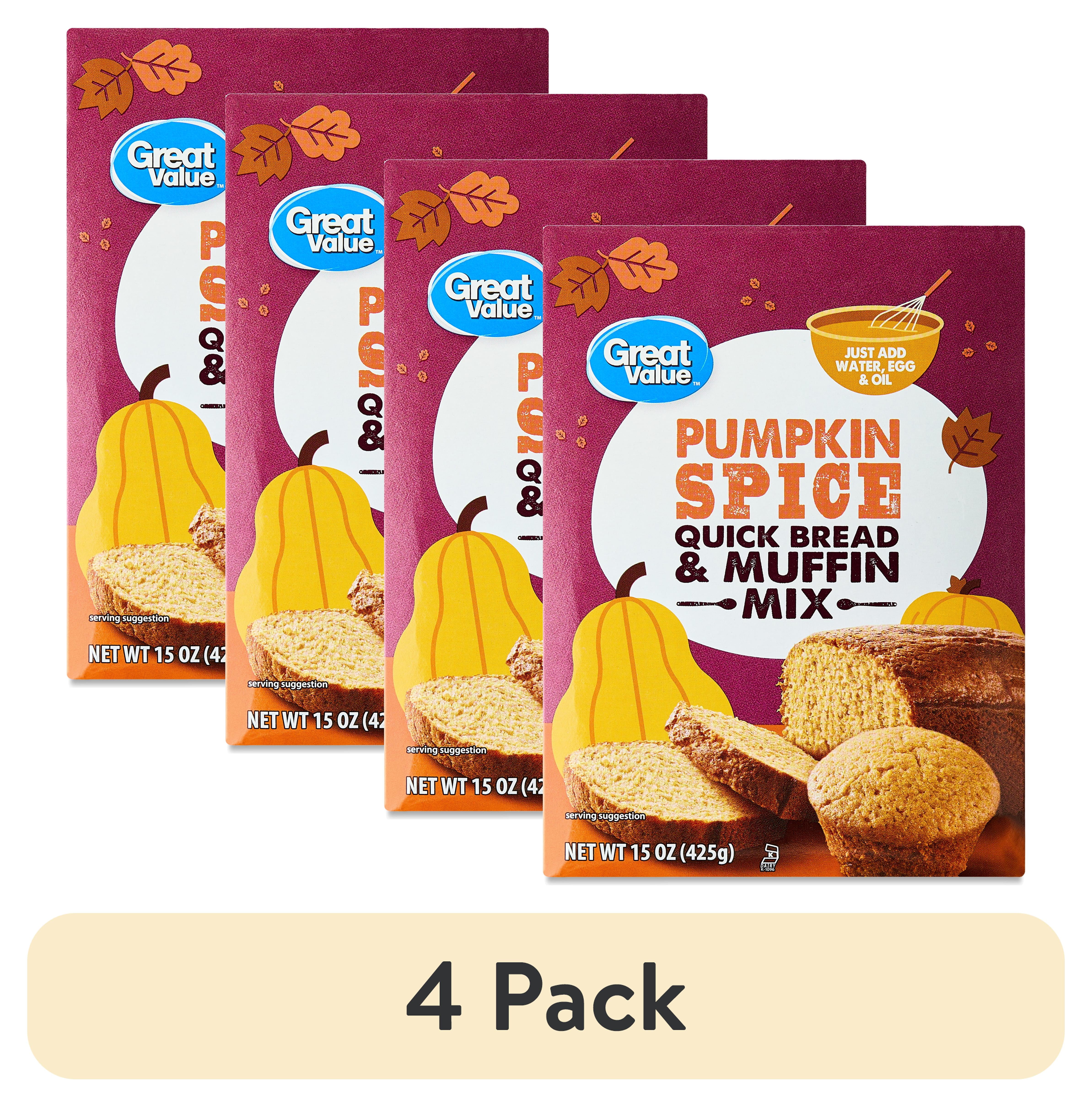 (4 pack) Great Value Pumpkin Spice Quick Bread & Muffin Mix, 15 oz