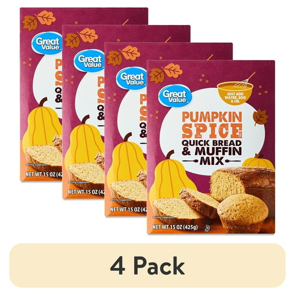 (4 pack) Great Value Pumpkin Spice Quick Bread & Muffin Mix, 15 oz