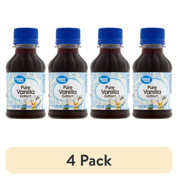 (4 pack) Great Value Pure Vanilla Extract, 4 fl oz (Liquid, Ambient, Plastic Container)
