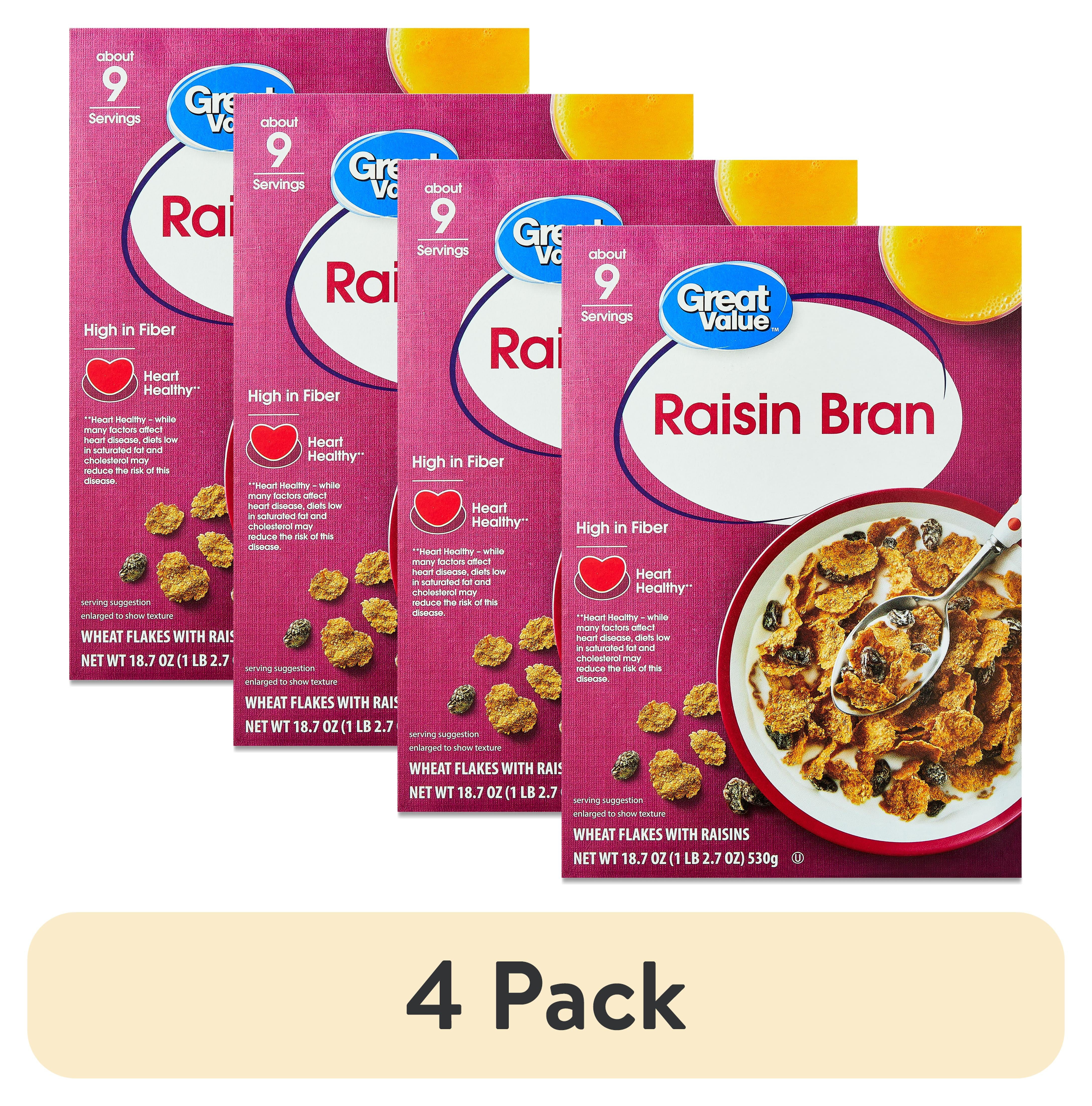 (4 pack) Great Value Raisin Bran Breakfast Cereal, 18.7 oz