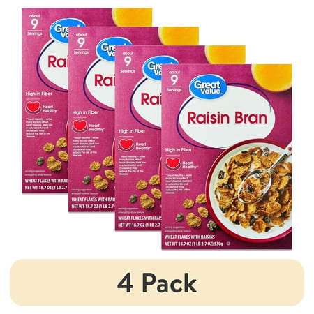 (4 pack) Great Value Raisin Bran Breakfast Cereal, 18.7 oz