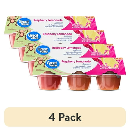 (4 pack) Great Value Raspberry Lemonade Applesauce 4oz, 6 count