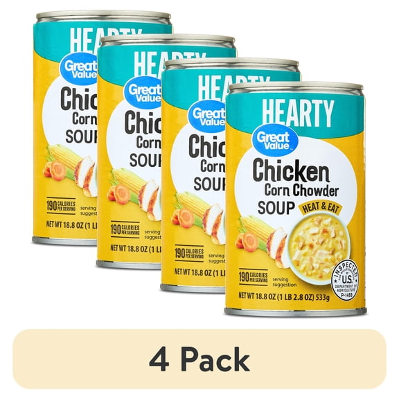 (4 pack) Great Value Ready to Eat Chicken Corn Chowder Soup, 18.8 oz
