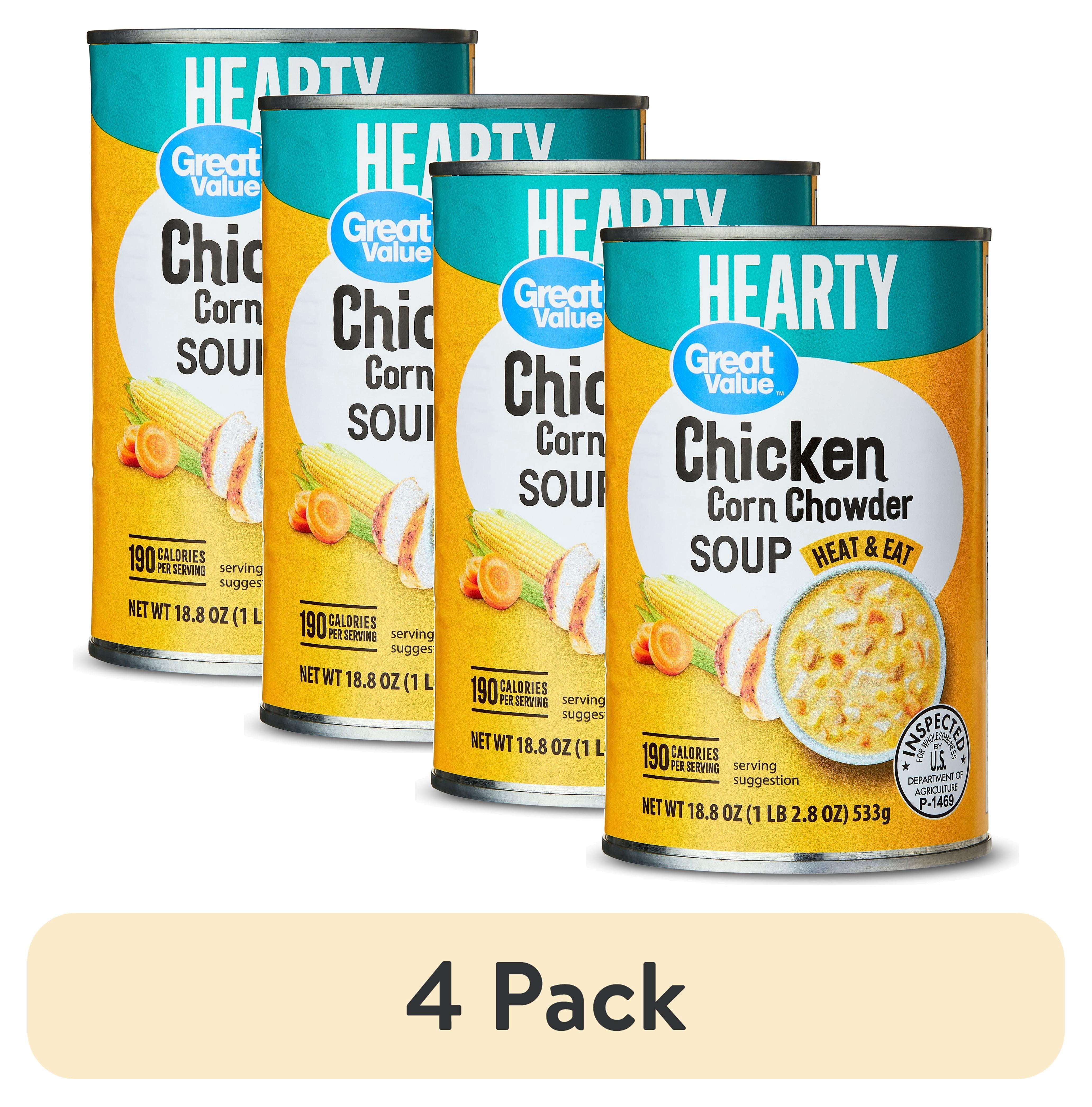 (4 pack) Great Value Ready to Eat Chicken Corn Chowder Soup, 18.8 oz ...