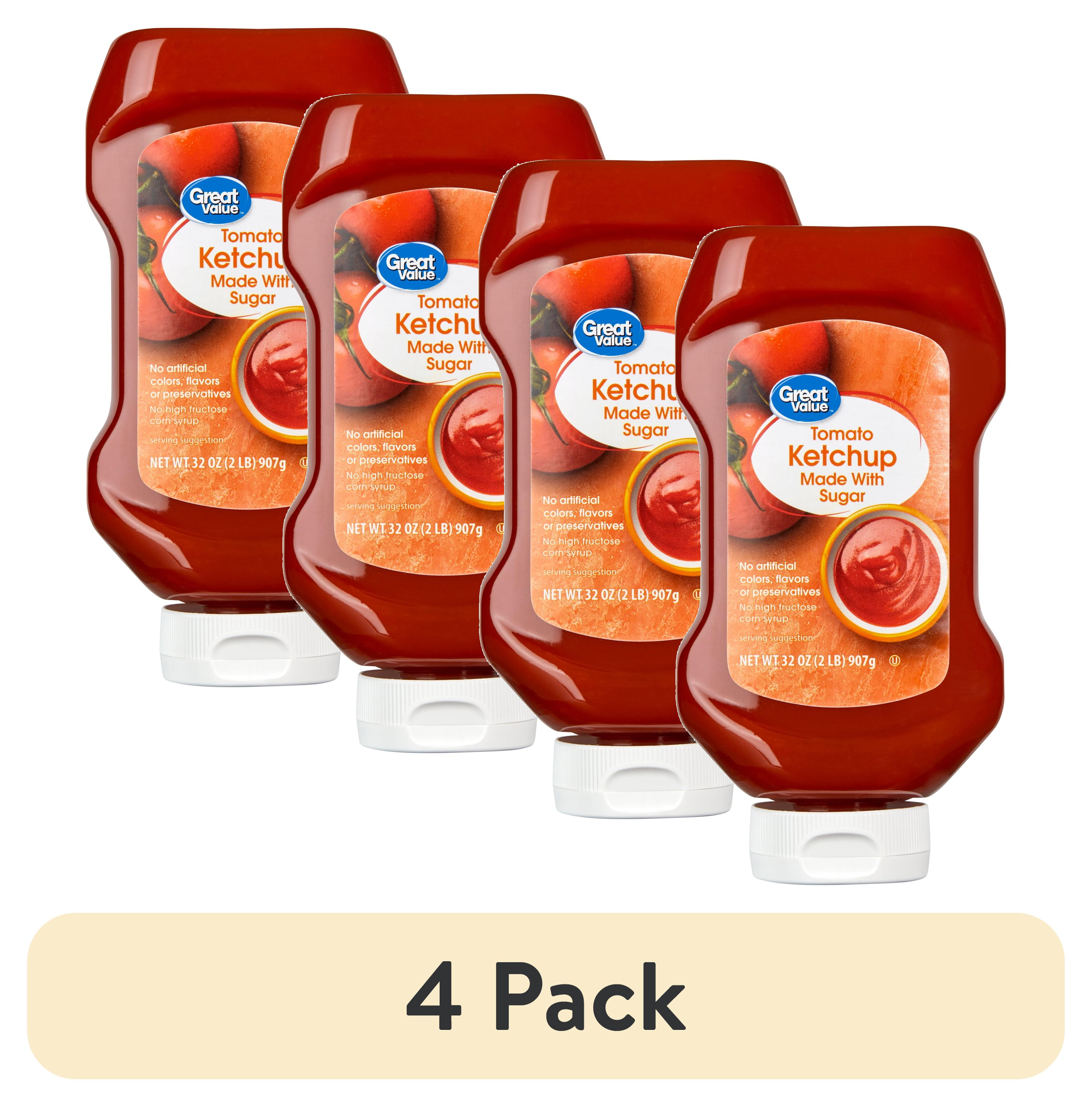 (4 pack) Great Value Real Sugar Tomato Ketchup, 32 oz