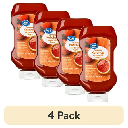 (4 pack) Great Value Real Sugar Tomato Ketchup 32 oz