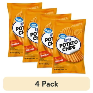 (4 pack) Great Value Rippled Cheddar & Sour Cream Potato Chips, 8 oz Bag