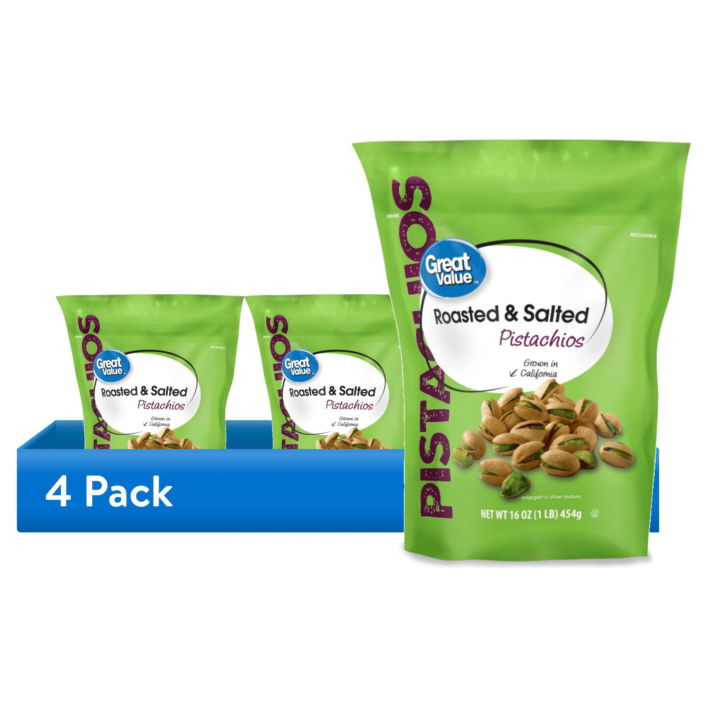 (4 pack) Great Value Roasted & Salted Pistachios, 16 oz Resealable Bag ...