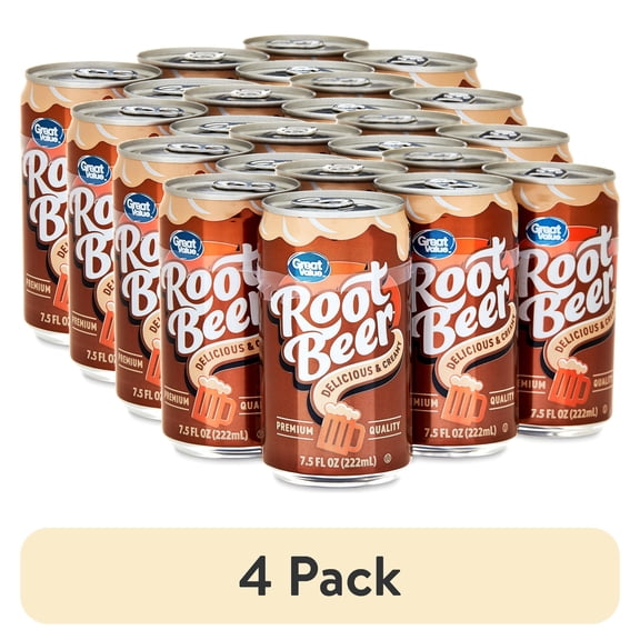 (4 pack) Great Value Root Beer Soda Pop, 7.5 fl oz, 6 Pack Cans