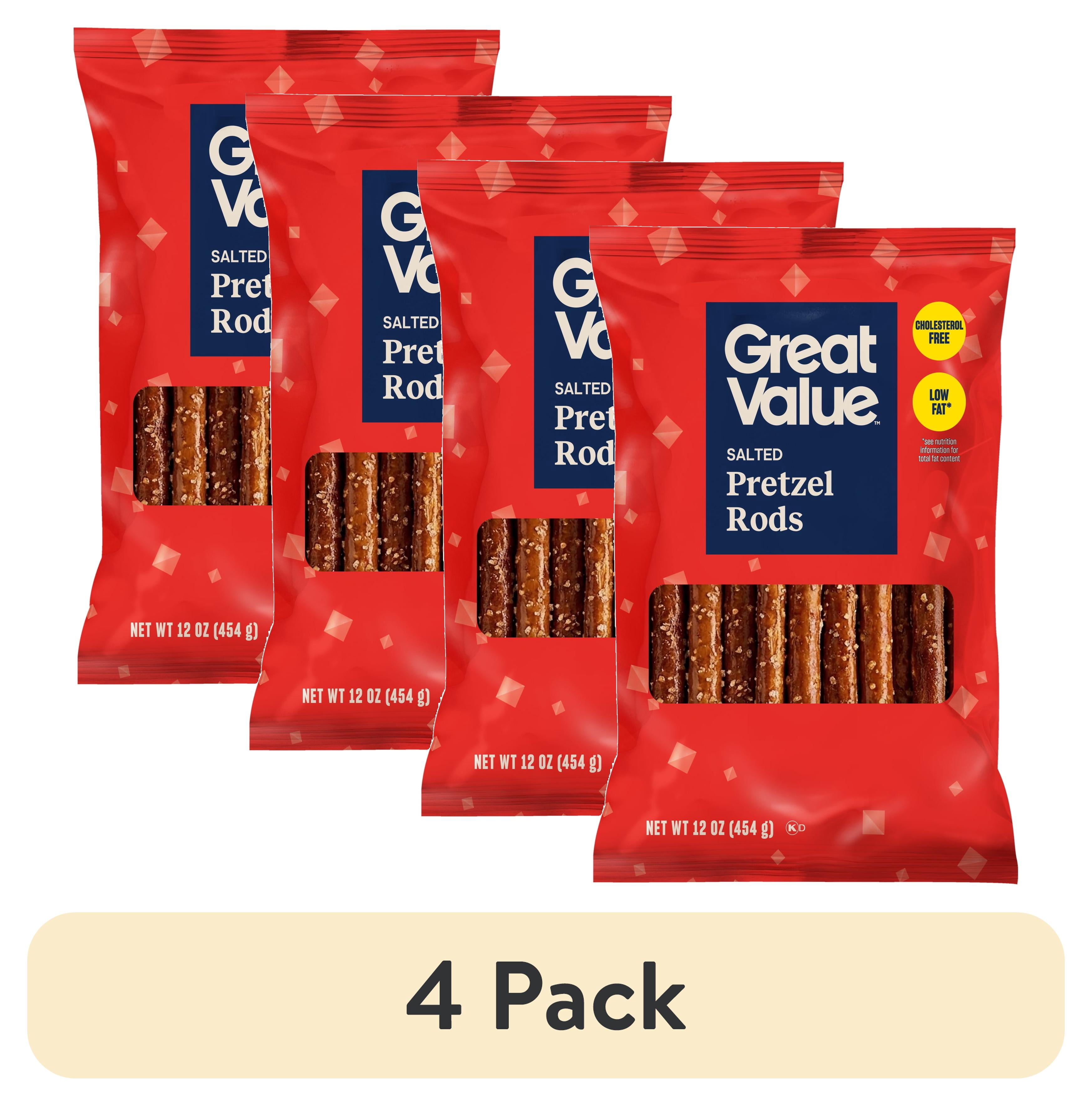 (4 pack) Great Value Salted Original Crispy Pretzel Rods, 12 oz