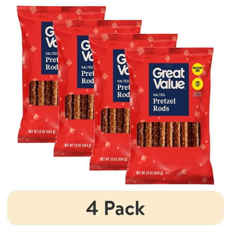 (4 pack) Great Value Salted Original Crispy Pretzel Rods, 12 oz
