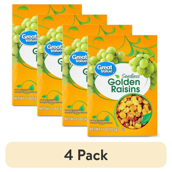 (4 pack) Great Value Seedless Golden Raisins Carton, 15 oz (425g)