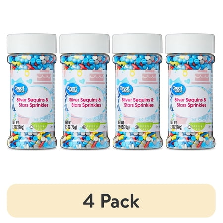 (4 pack) Great Value Silver Sequins & Stars Sprinkles, 2.5 oz