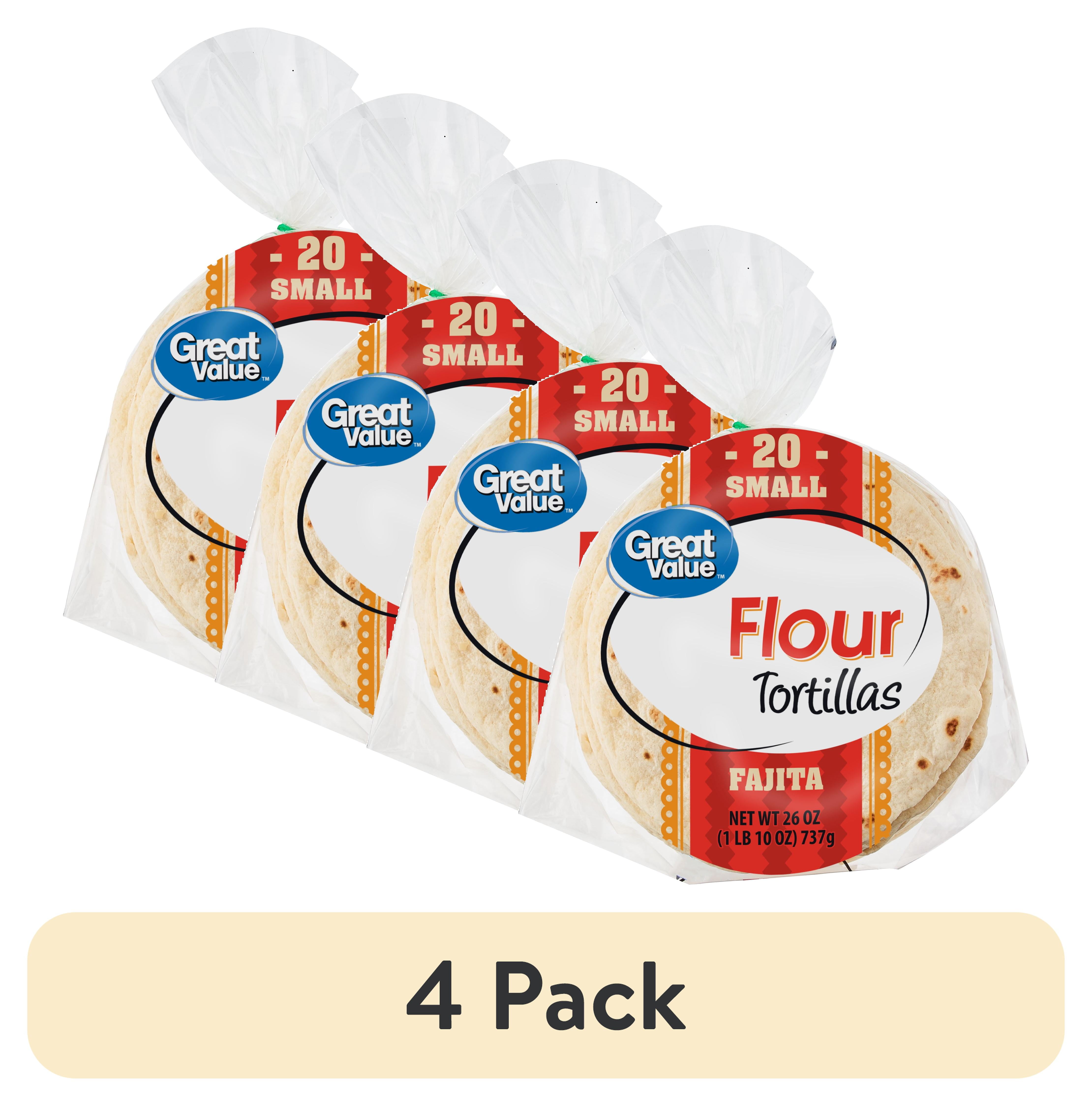 (4 pack) Great Value Small Fajita Flour Tortillas, 26 oz, 20 Count