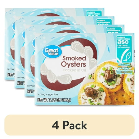 (4 pack) Great Value Smoked Oysters, 3.75 oz