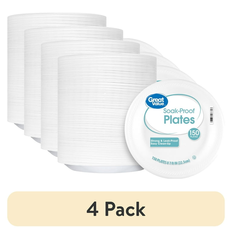 pack) Great Value Soak Proof Foam Foam Plates, White, in, 150