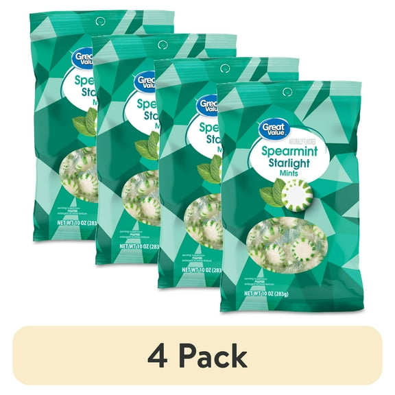 (4 pack) Great Value Spearmint Starlight Mints Hard Candy, Allergen-Free, 10 oz Bag