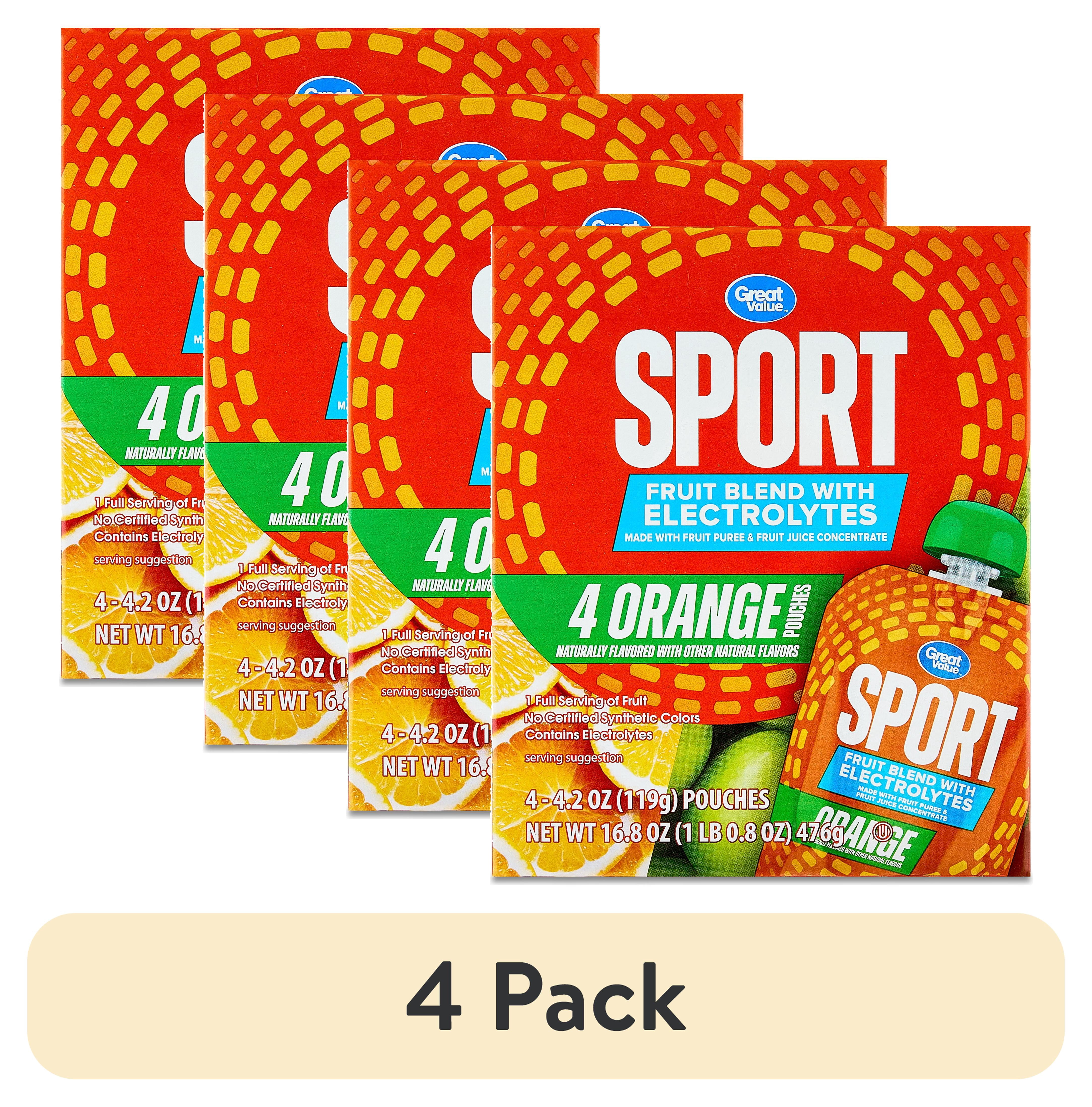 (4 pack) Great Value Sport Fruit Blend Applesauce with Electrolytes, Orange, 16.8 oz, 4 Count Carton