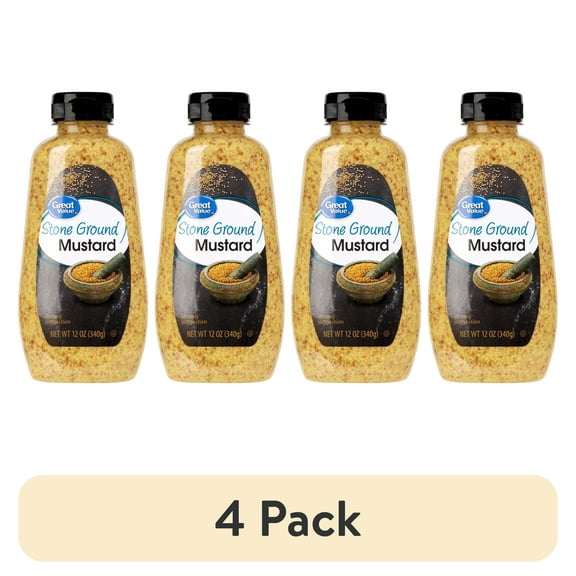 (4 pack) Great Value Stone Ground Mustard, 12 oz Squeeze Bottle