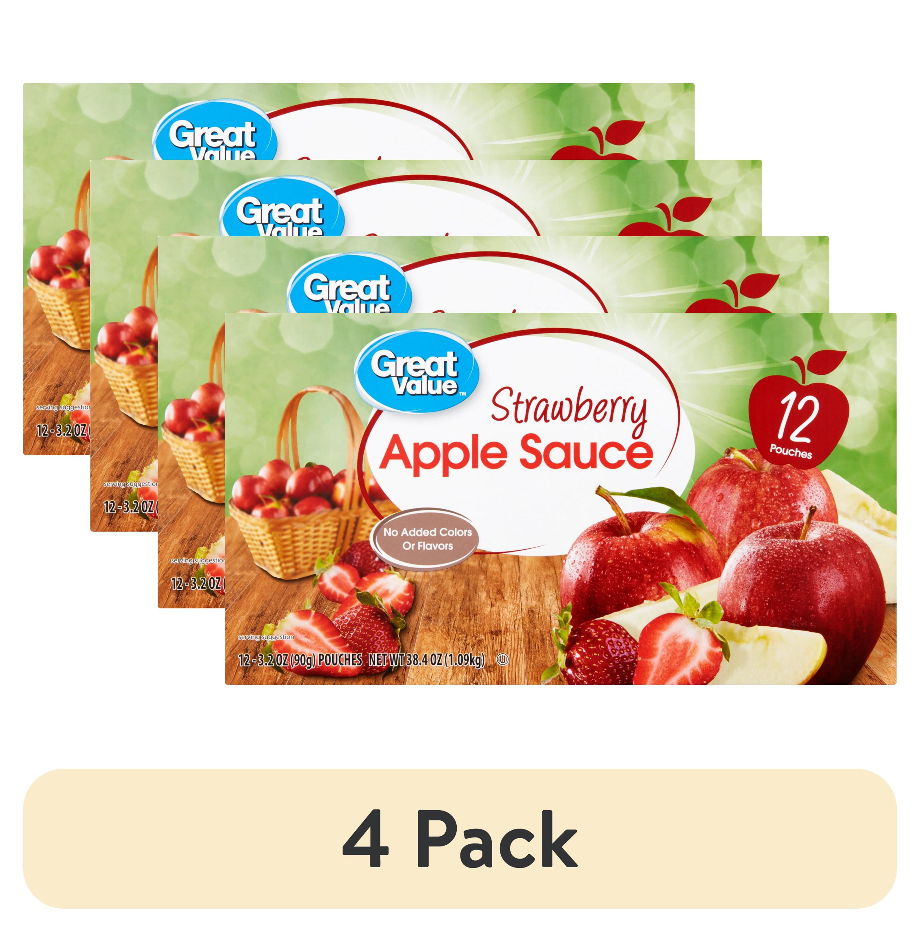 (4 pack) Great Value Strawberry Applesauce, 3.2 oz, 12 Count