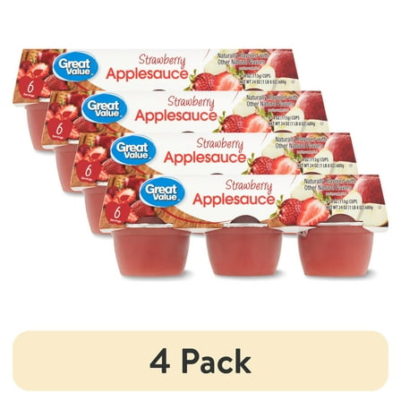 (4 pack) Great Value Strawberry Applesauce, 4 oz, 6 Count