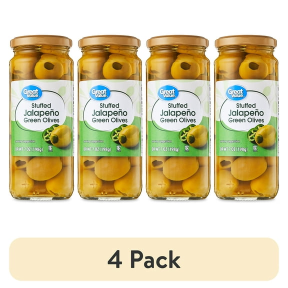(4 pack) Great Value Stuffed Jalapeno Green Olives, 7oz Jar